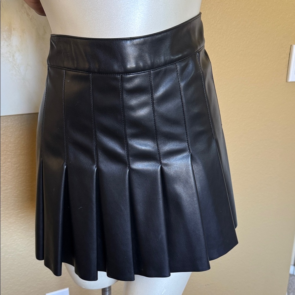Black Faux Leather Pleated Mini Skirt